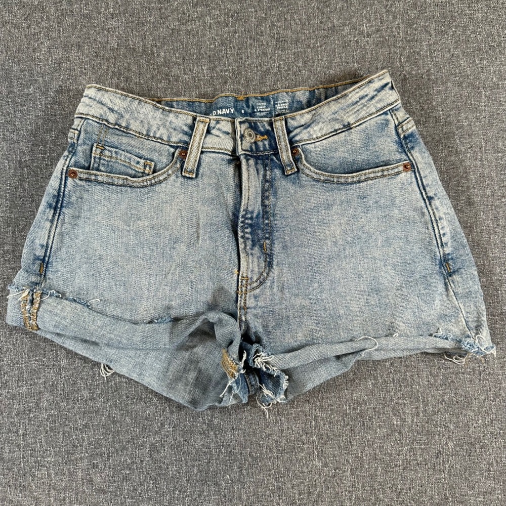 Old Navy OG Straight Curvy High Rise Denim Shorts Light Acid Wash Raw Hem Size 6